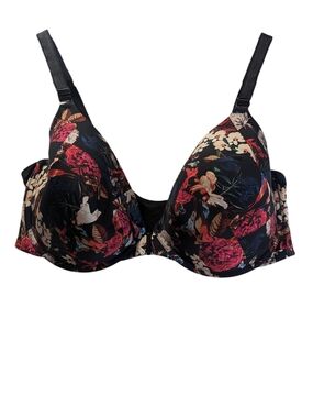 Torrid Curve Floral Print Black Underwire Bra with Molded Cups Size 42DDD